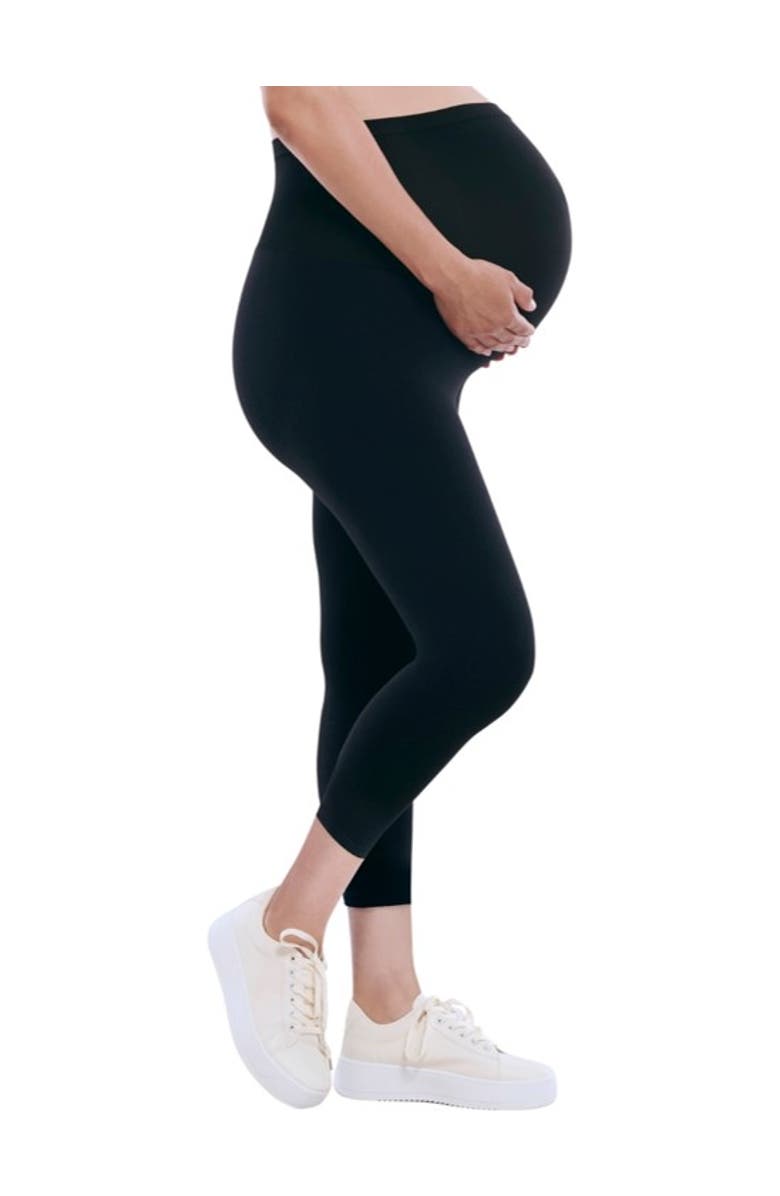 MOTHERHOOD MATERNITY Essential Stretch Secret Fit Over the Belly Maternity Crop Leggings, Alternate, color, Black