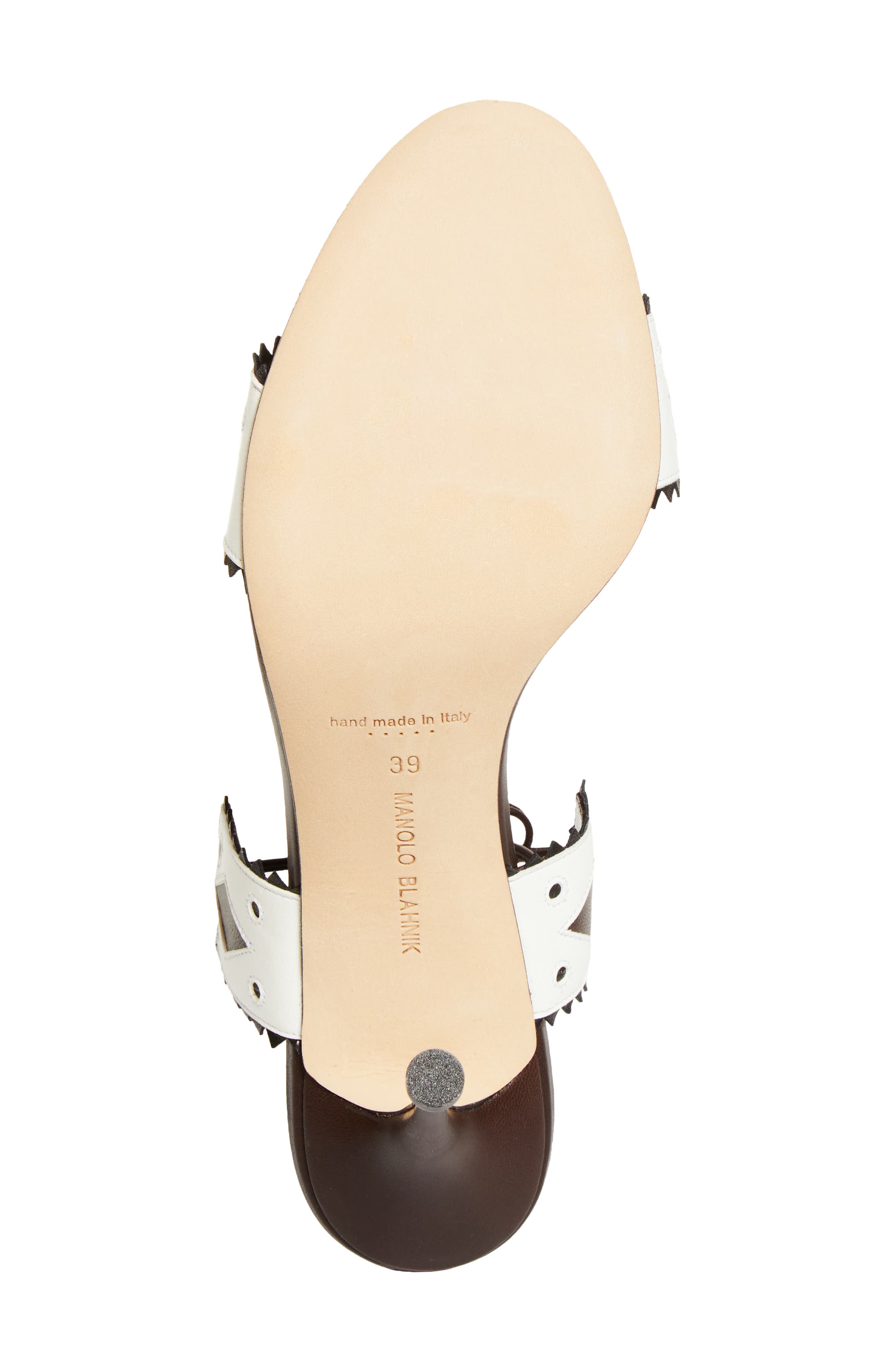 Manolo Blahnik Renti Ankle Tie Sandal, Alternate, color, Dark Brown/ White