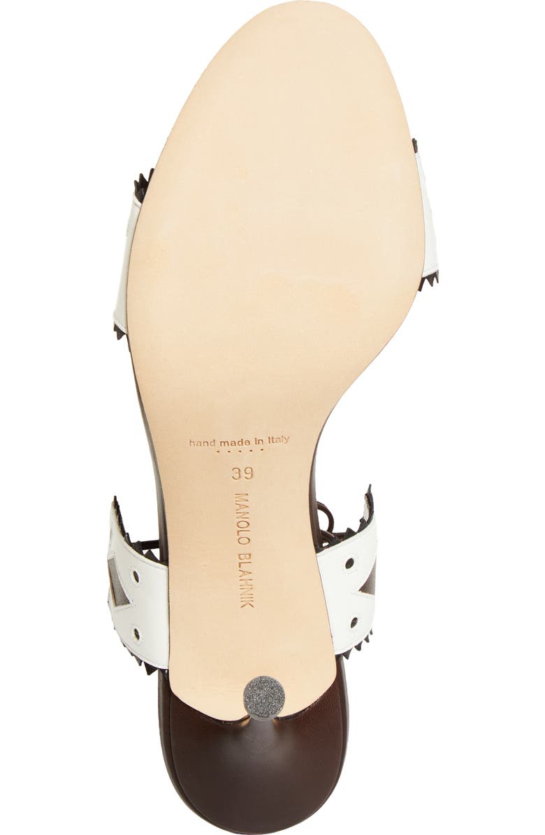 Manolo Blahnik Renti Ankle Tie Sandal, Alternate, color, Dark Brown/ White