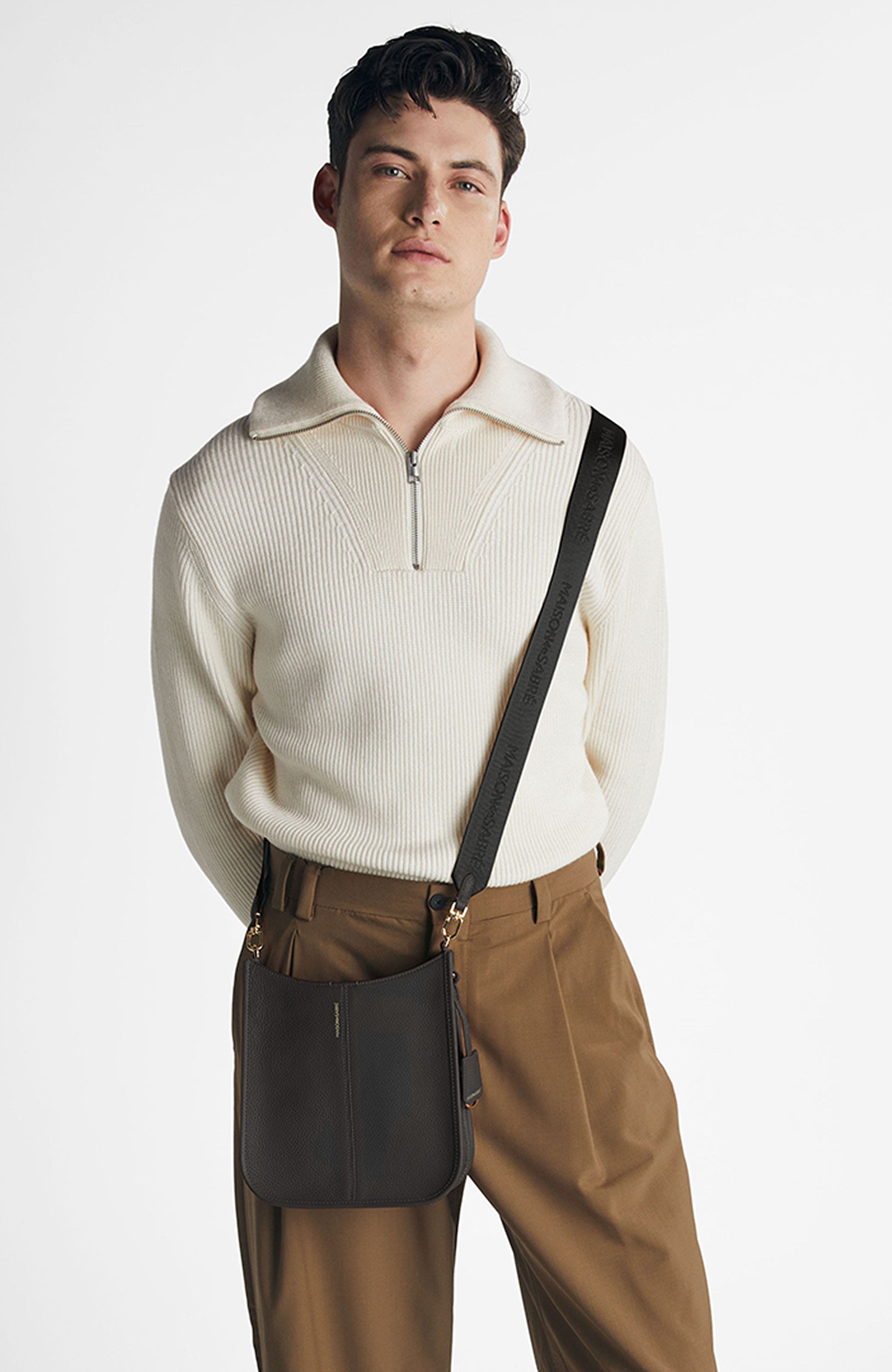 MAISON de SABRÉ Leather Saddle Bag, Alternate, color, Black Caviar