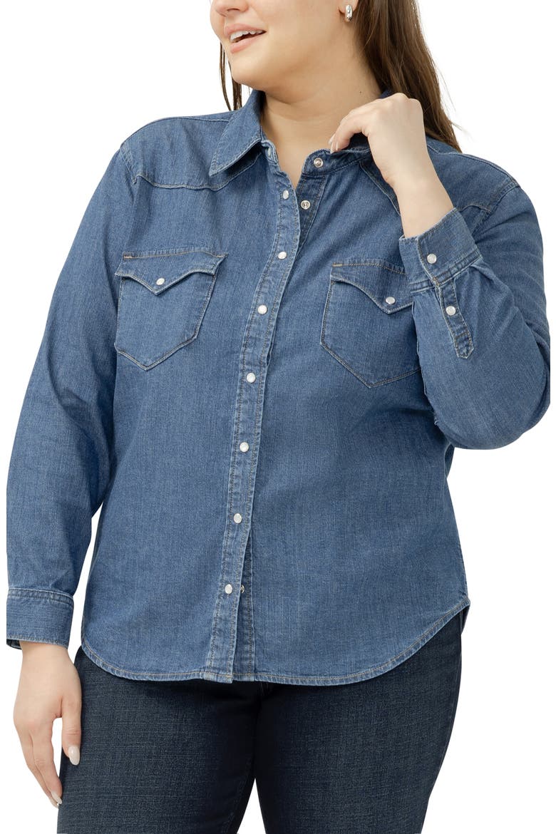 Cotton Blend Denim Snap-Up Western Shirt, Alternate, color, CANARY