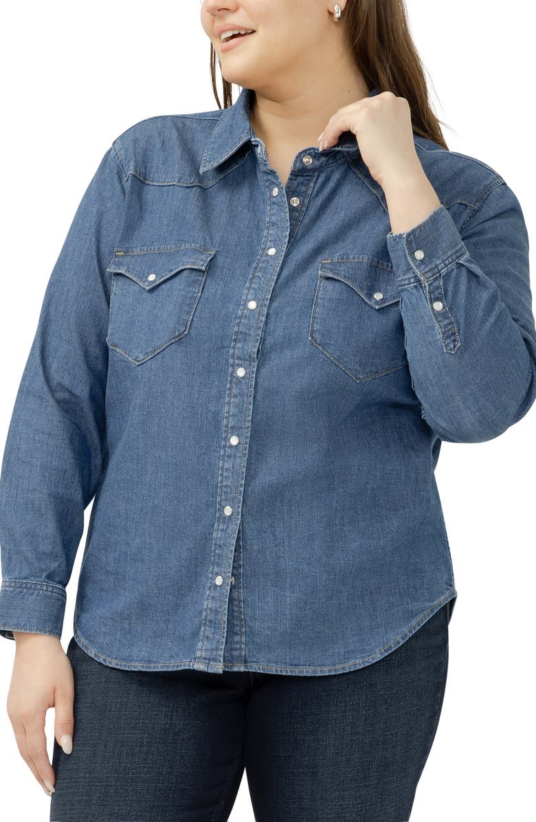 Silver Jeans Co. Cotton Blend Denim Snap-Up Western Shirt, Alternate, color, Canary