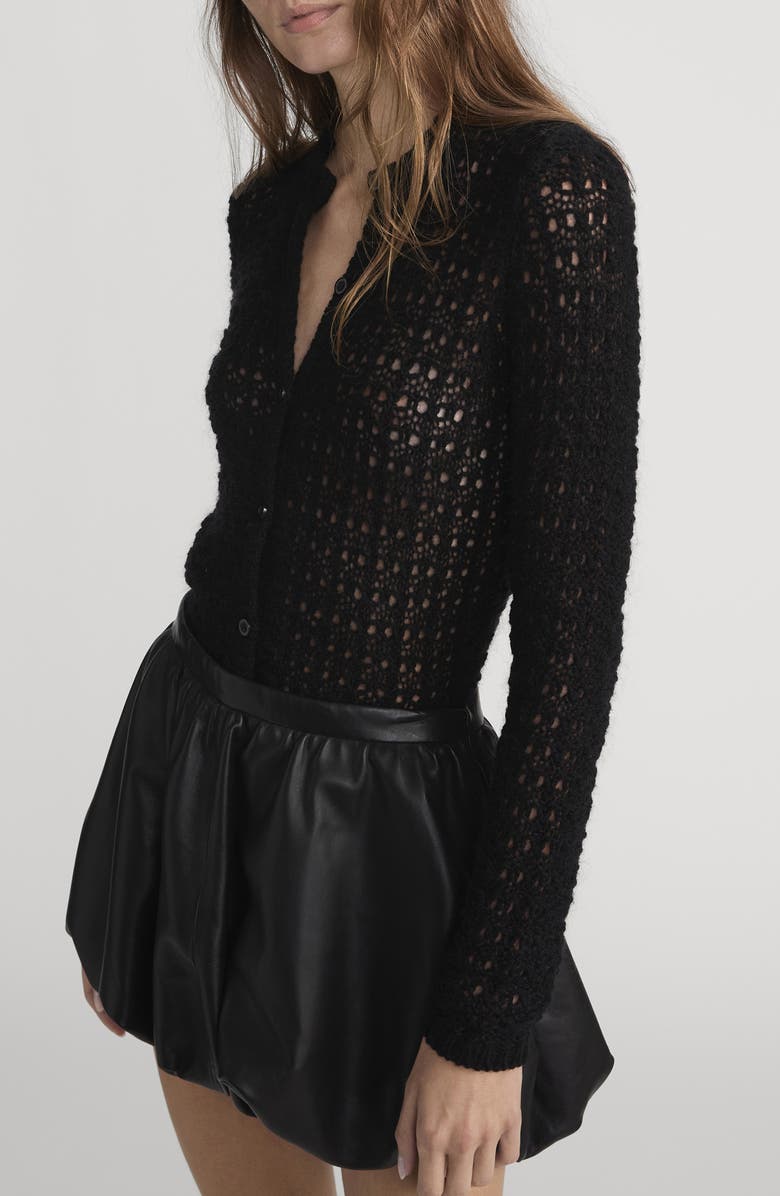 FRAME The Open Stitch Wool & Cashmere Cardigan, Alternate, color, Black