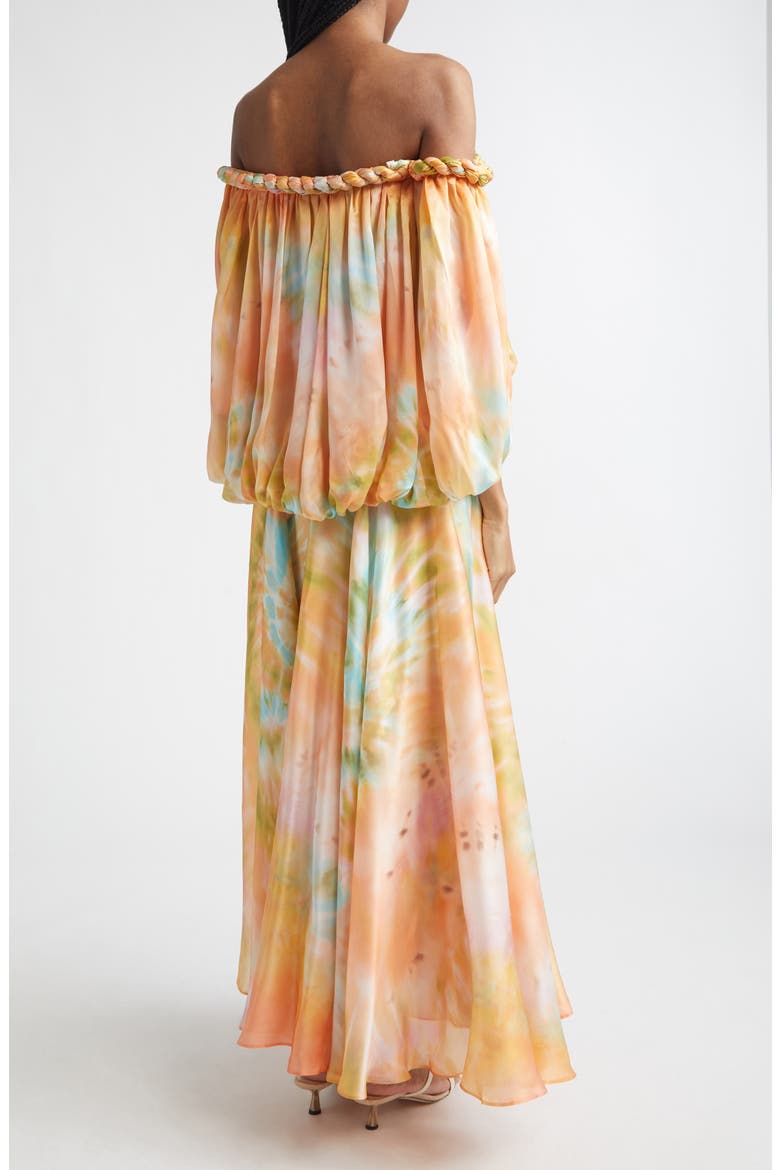 Luna Twist Print Silk Gown, Alternate, color, CORAL TIE DYE