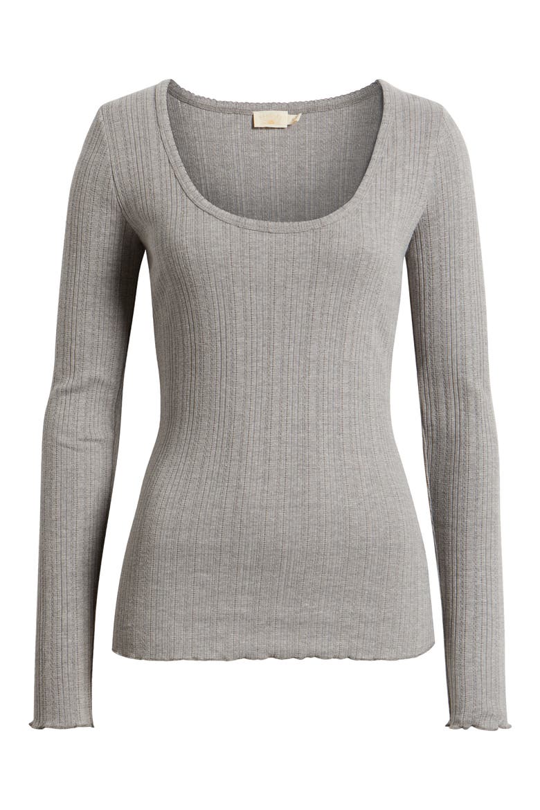 Paradise Pointelle Organic Cotton Blend Long Sleeve T-Shirt, Alternate, color, MEDIUM GREY HEATHER