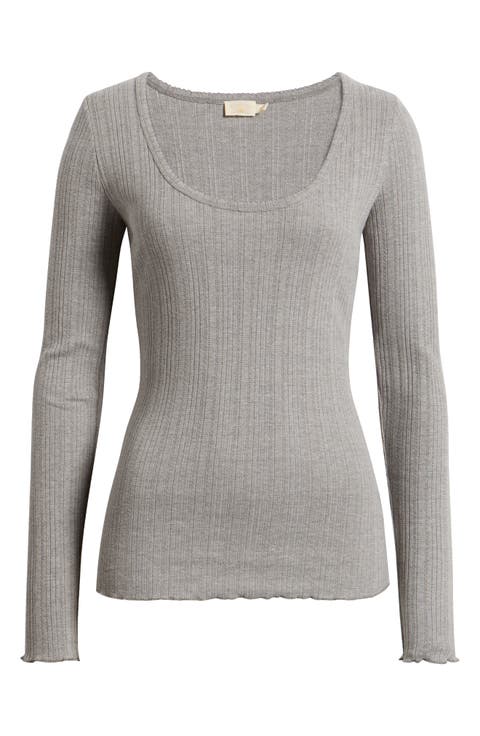 Paradise Pointelle Organic Cotton Blend Long Sleeve T-Shirt