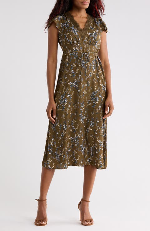 Lace Trim Satin Midi Dress