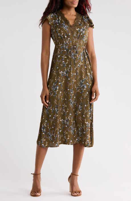 Lace Trim Satin Midi Dress