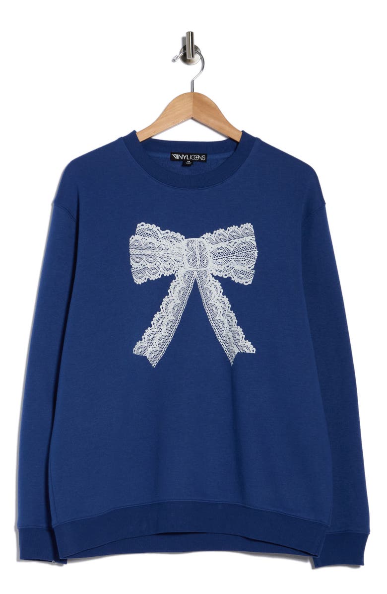 Vinyl Icons Lace Bow Fleece Crewneck Sweatshirt, Alternate, color,