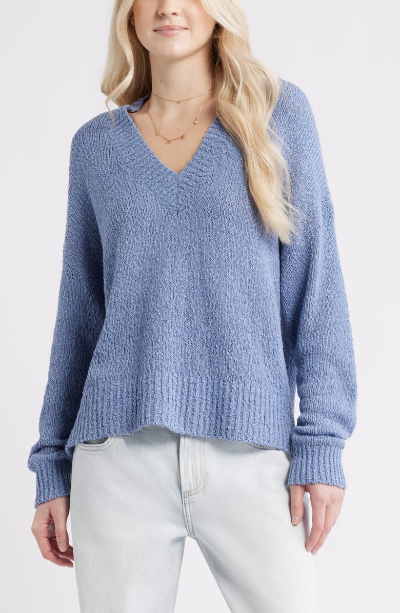 BP. Oversize V-Neck Sweater, Main, color, Blue Troposphere