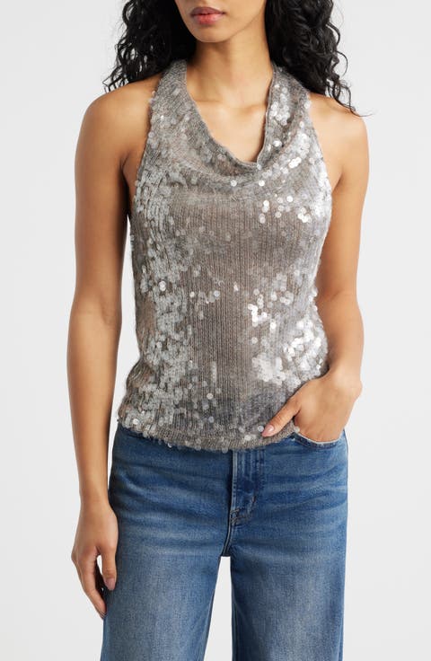 Sleeveless Sequin Halter Top