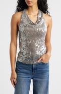 MANGO Sleeveless Sequin Halter Top