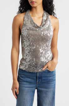 MANGO Sleeveless Sequin Halter Top