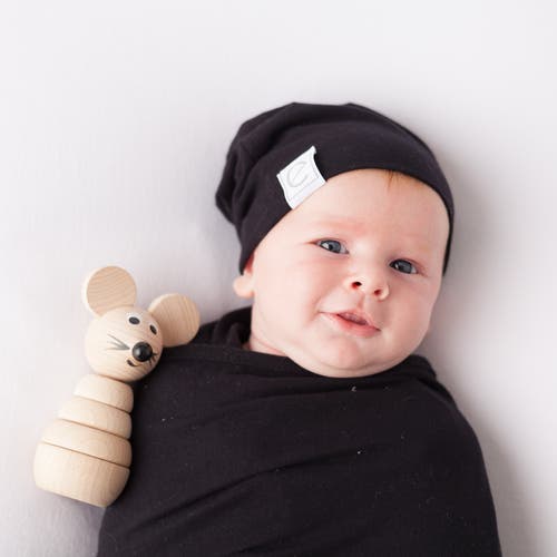 Ely's & Co. Jersey Cotton Baby Beanie Hat Set 2-pack In Tan & Black
