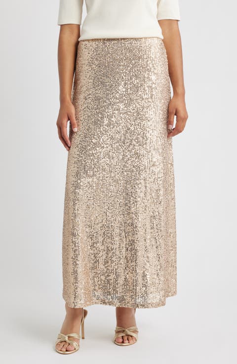 Pull-On Sequin Maxi Skirt