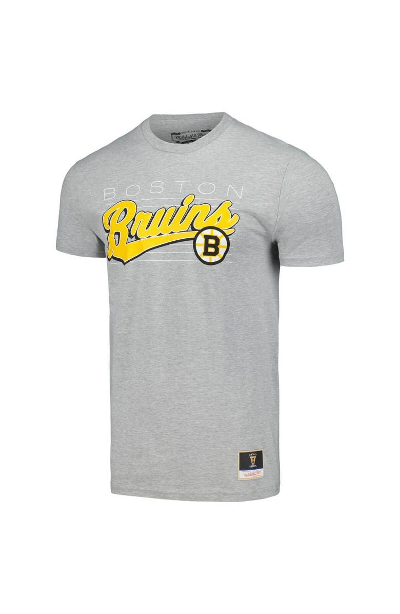 Mitchell & Ness Men's Mitchell & Ness Heather Gray Boston Bruins 100th Anniversary Script Sweep T-Shirt, Alternate, color, Heather Gray
