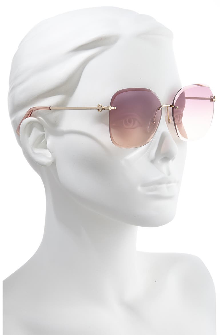 Amazone 60mm Gradient Rimless Round Sunglasses, Alternate, color, GOLD/ WINE