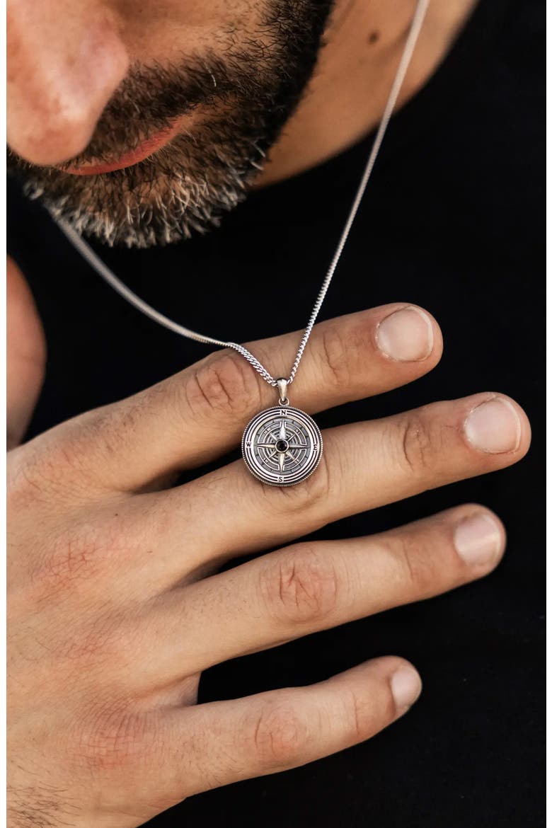 Men's Compass Pendant Necklace, Alternate, color, SILVER