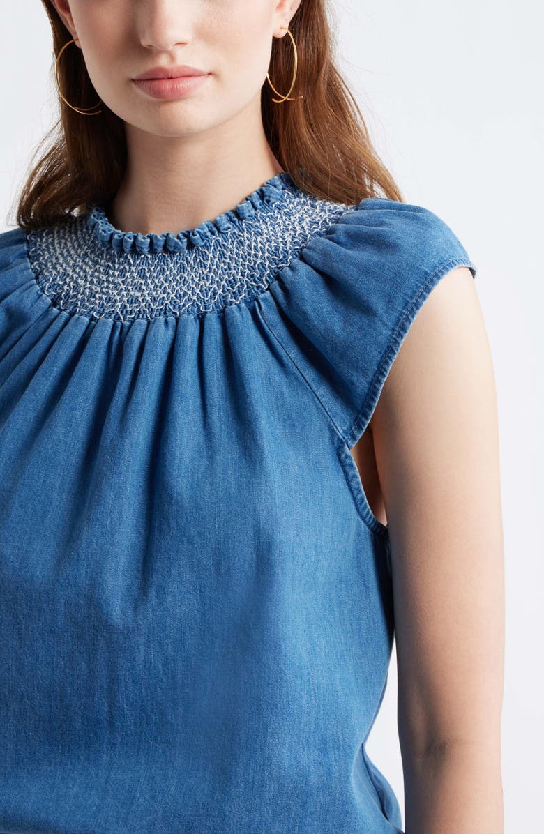 Treasure & Bond Smocked Neck Chambray Top, Alternate, color, Light Blue Wash