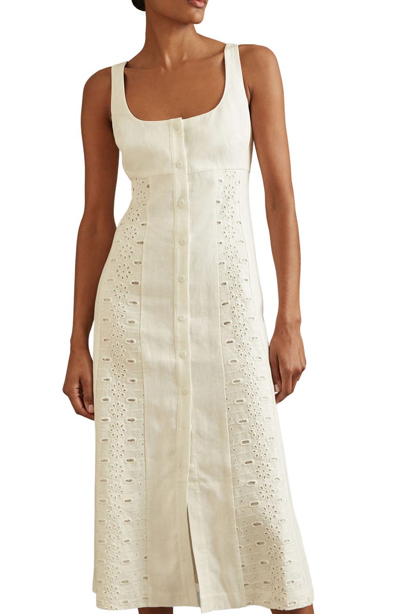Reiss Clarice Eyelet Trim Sleeveless Midi Dress, Alternate, color,