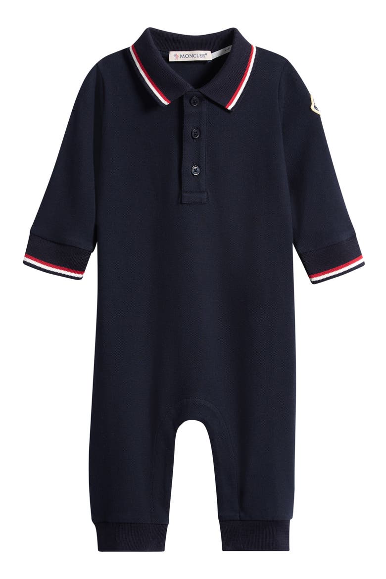 Stretch Cotton Piqué Polo Romper, Main, color, NAVY