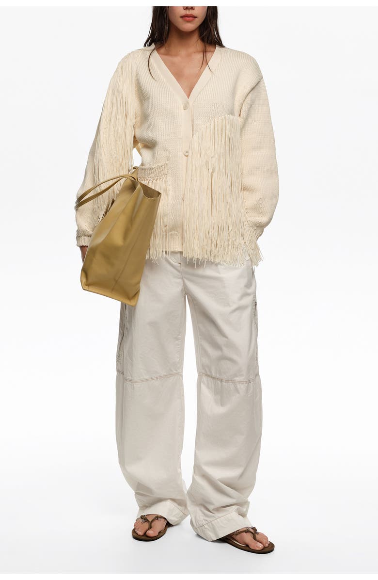 Bimba y Lola Fringe-Detail Cardigan, Alternate, color, Ivory