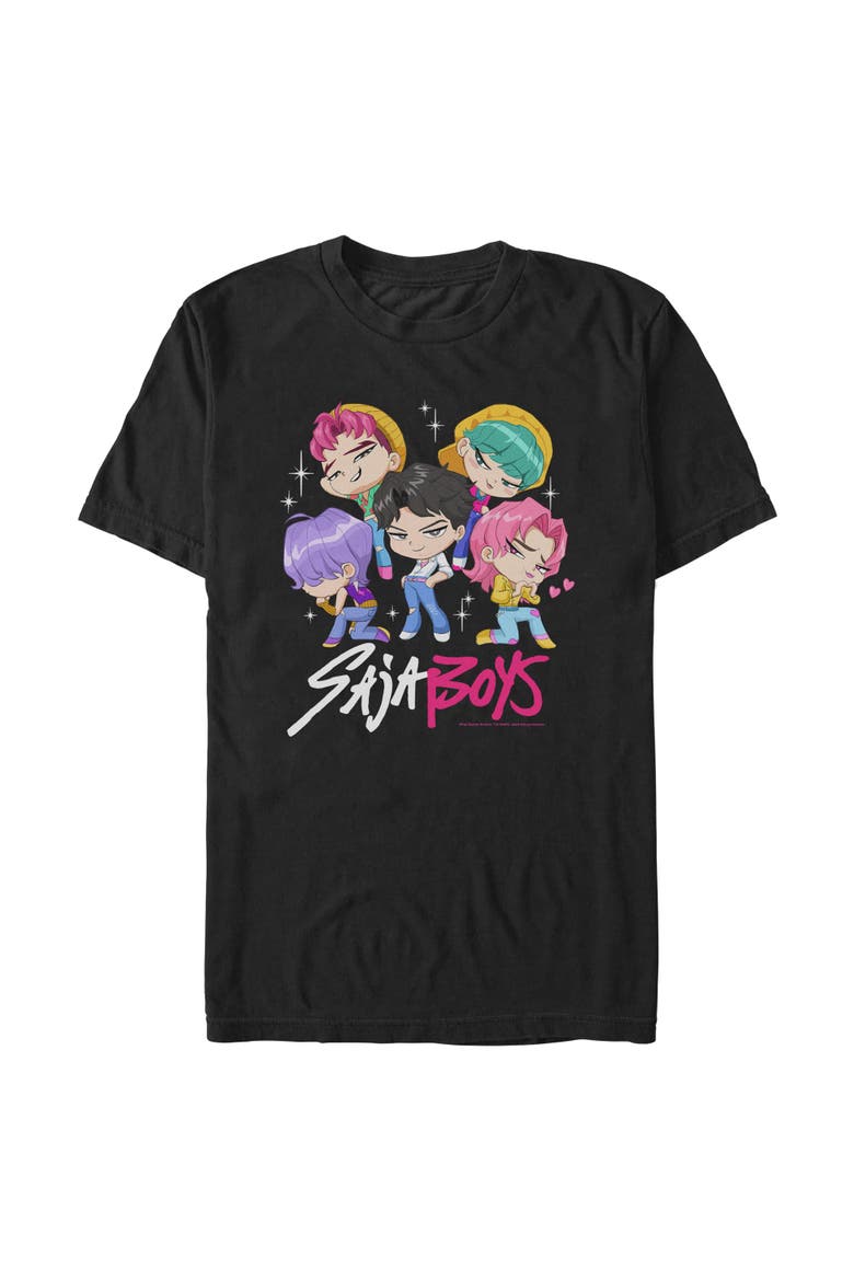 Mens KPop Demon Hunters Saja Boys Chibi Group T Shirt, Main, color, Black