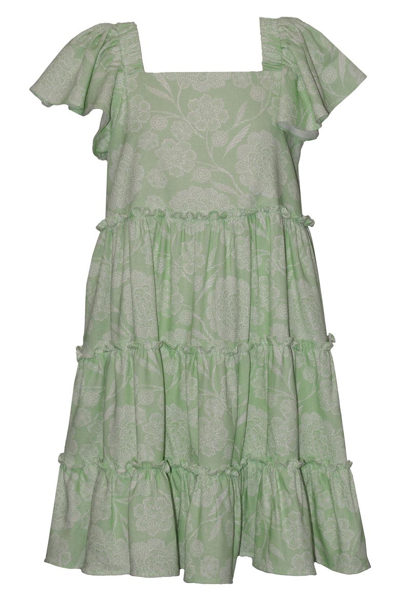 Kids' Flutter Sleeve Tiered Dress, Main, color, GREEN