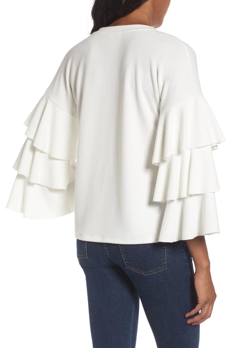 Tiered Ruffle Sleeve Tee, Alternate, color, IVORY