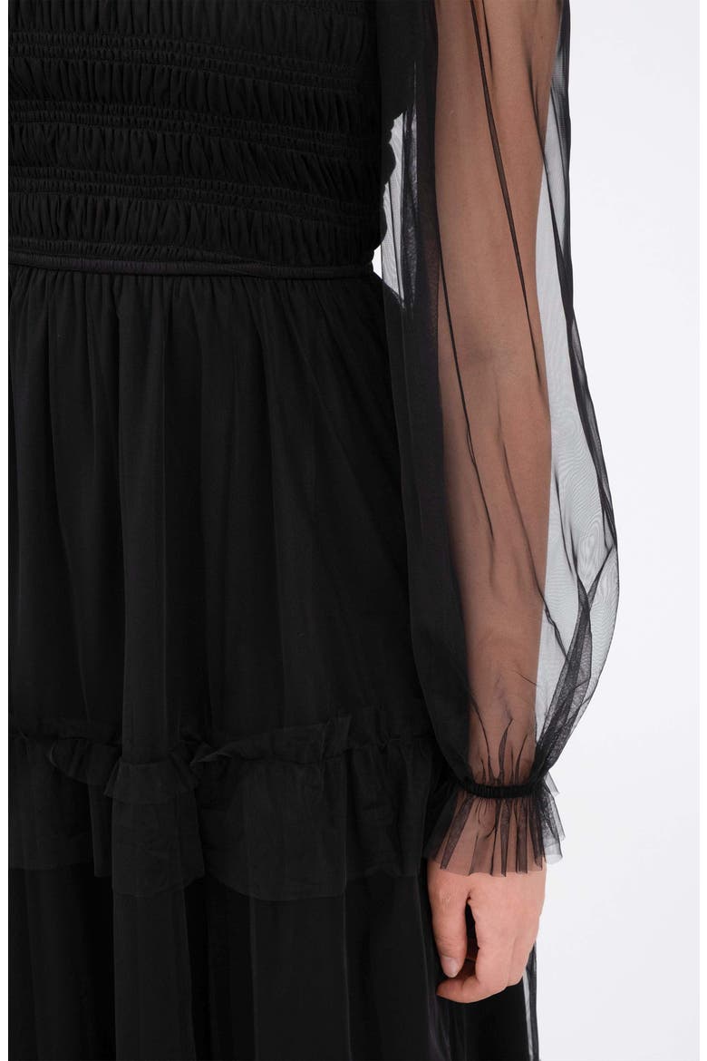Long Sleeve Tulle Maxi Dress, Alternate, color, BLACK