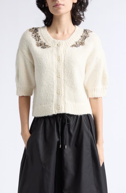 Millicent Crystal Embellished Wool Blend Cardigan