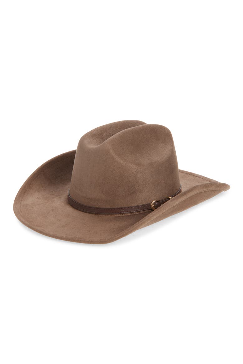 Faux Suede Adjustable Cowboy Hat, Main, color, BROWN