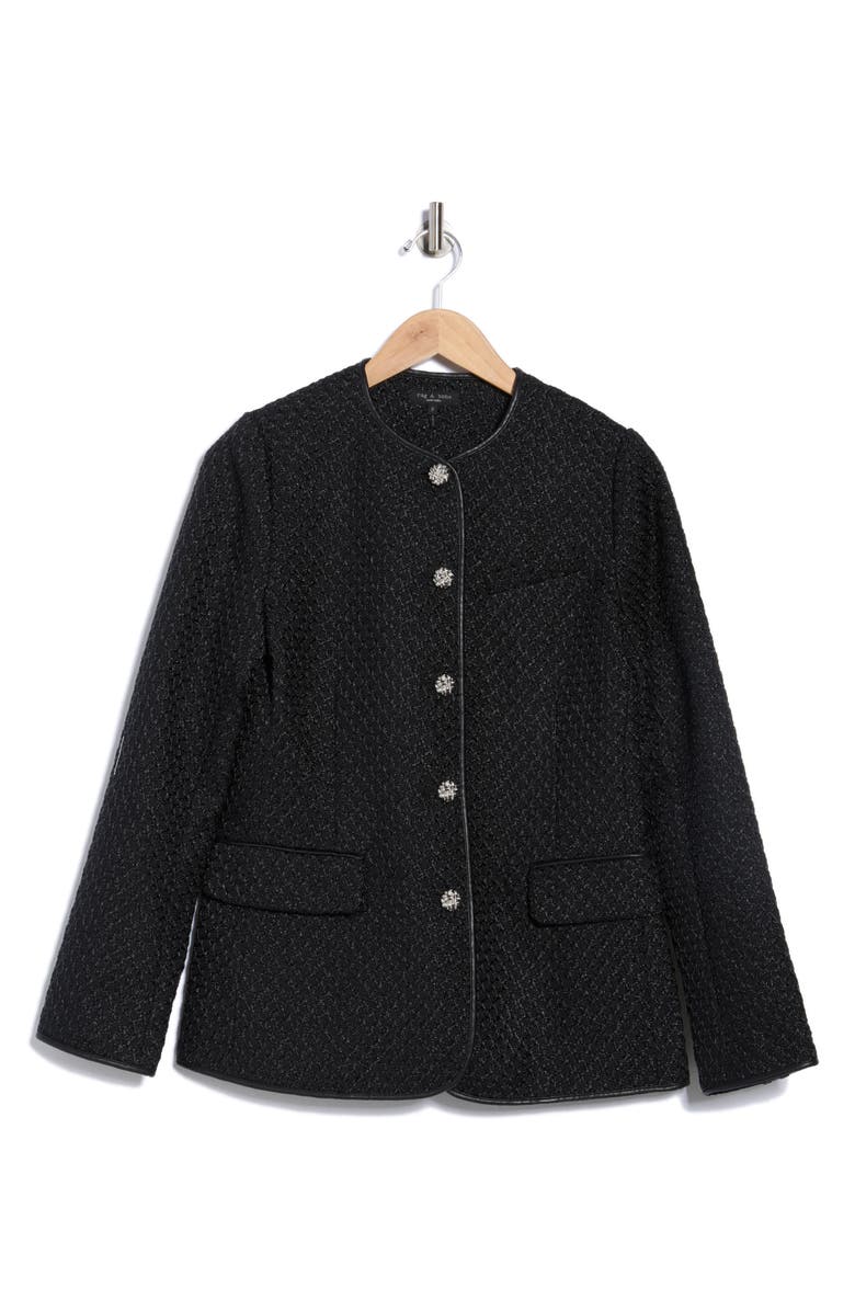 rag & bone Payley Faux Leather Trim Tweed Blazer, Alternate, color, Black