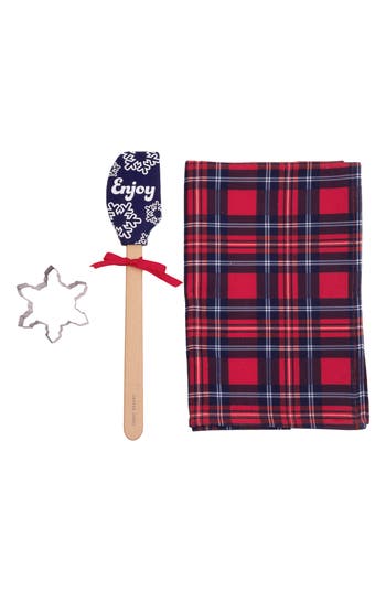Draper James Angie Plaid Kitchen Towel, Spatula & Cookie Cutter Gift Set In Red