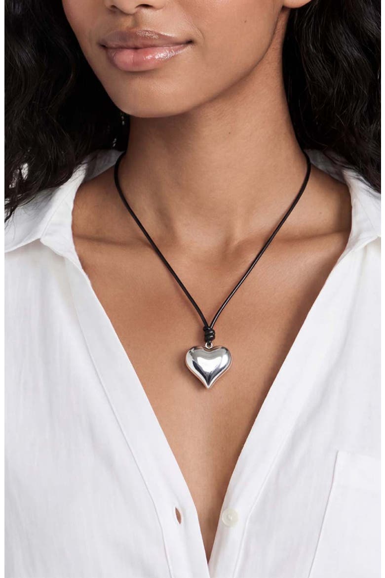Puffy Heart Pendant Necklace, Alternate, color, SILVER