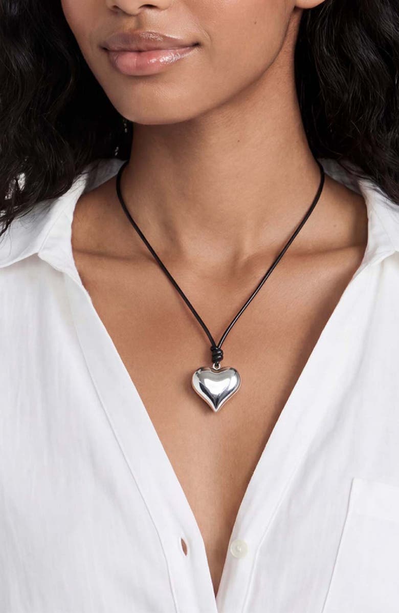 Ettika Puffy Heart Pendant Necklace, Alternate, color, Silver