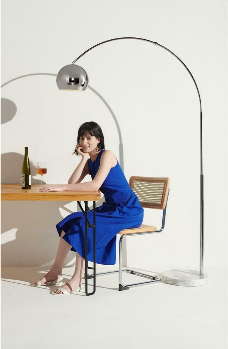 Brightech Olivia 75" Adjustable LED Floor Lamp with Metal Bowl Shade and Marble Base, Bulb Included, Alternate, color, Polished Chrome