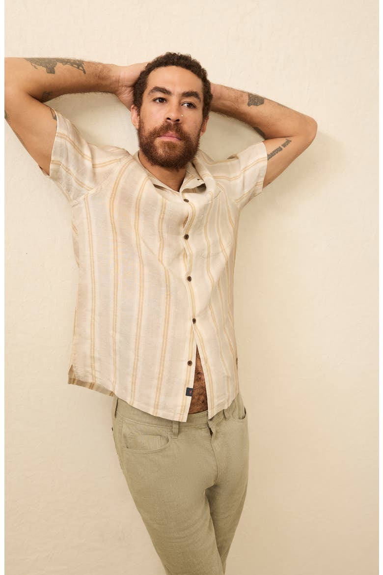 Laguna Stripe Linen Camp Shirt, Alternate, color, OAK ISLAND STRIPE