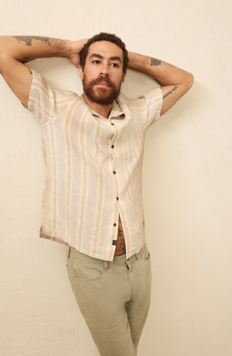Faherty Laguna Stripe Linen Camp Shirt, Alternate, color, Oak Island Stripe