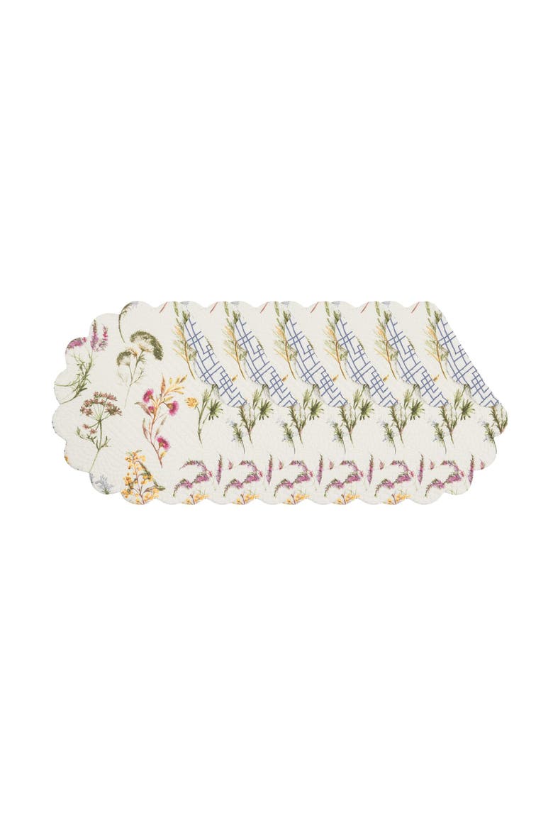 Genevieve Floral Flowers Botanical Round Cotton Quilted Spring Summer Placemats, Set of 6, 17", Alternate, color, Green