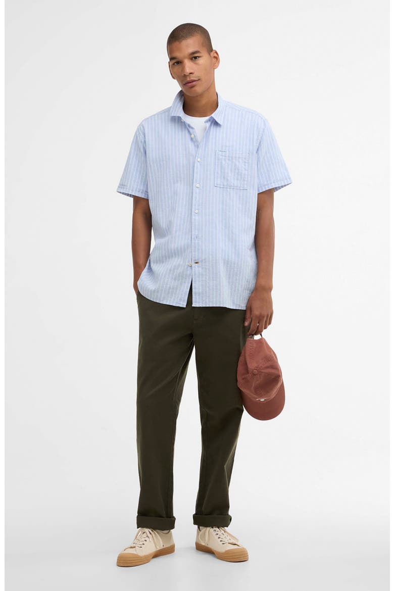 Nelson Stripe Short Sleeve Linen & Cotton Button-Up Shirt, Alternate, color, BLUE