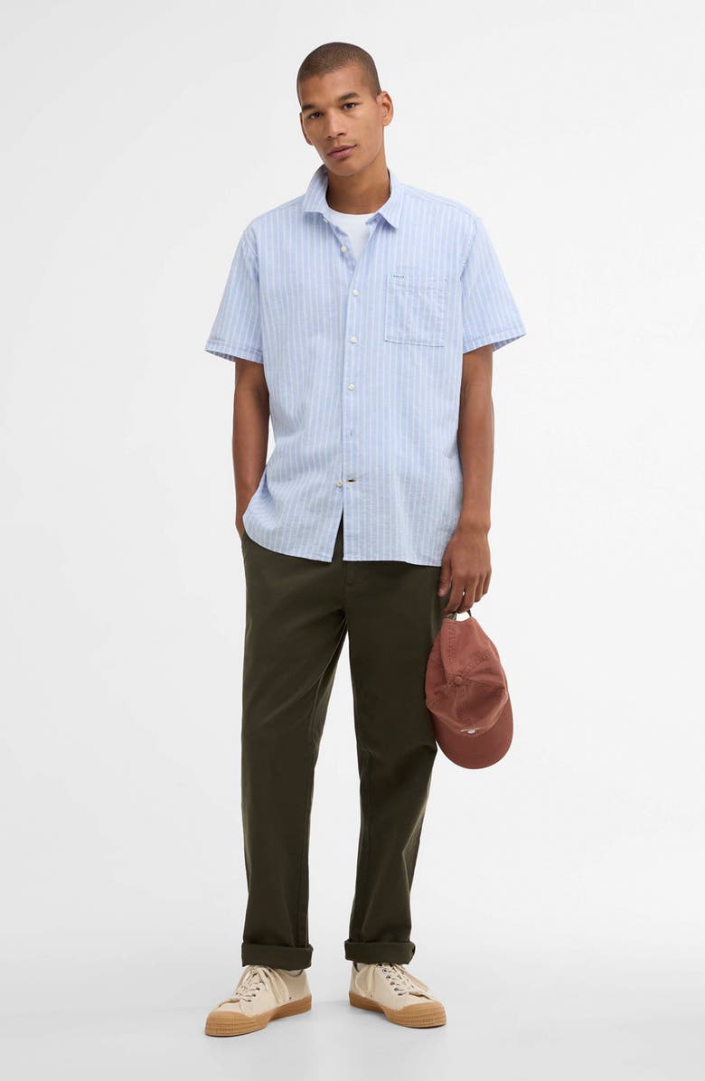 Barbour Nelson Stripe Short Sleeve Linen & Cotton Button-Up Shirt, Alternate, color, Blue