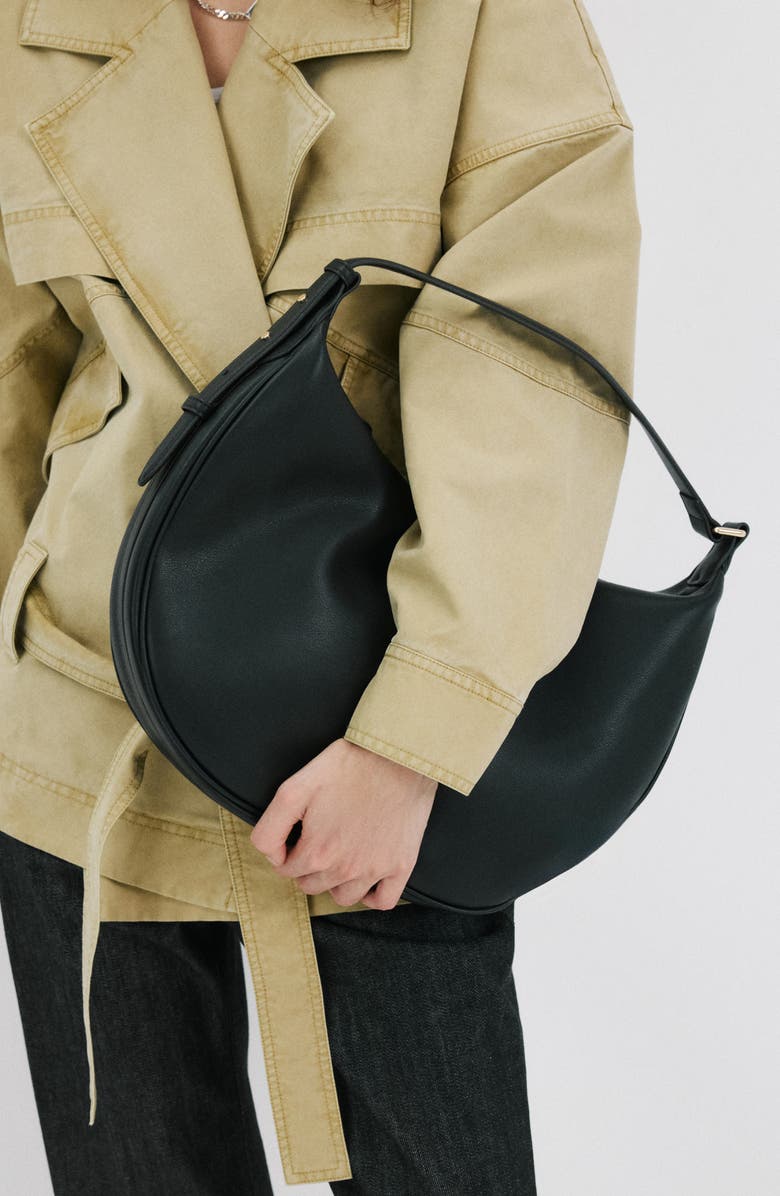 MANGO Oval Faux Leather Shoulder Bag, Alternate, color, Black