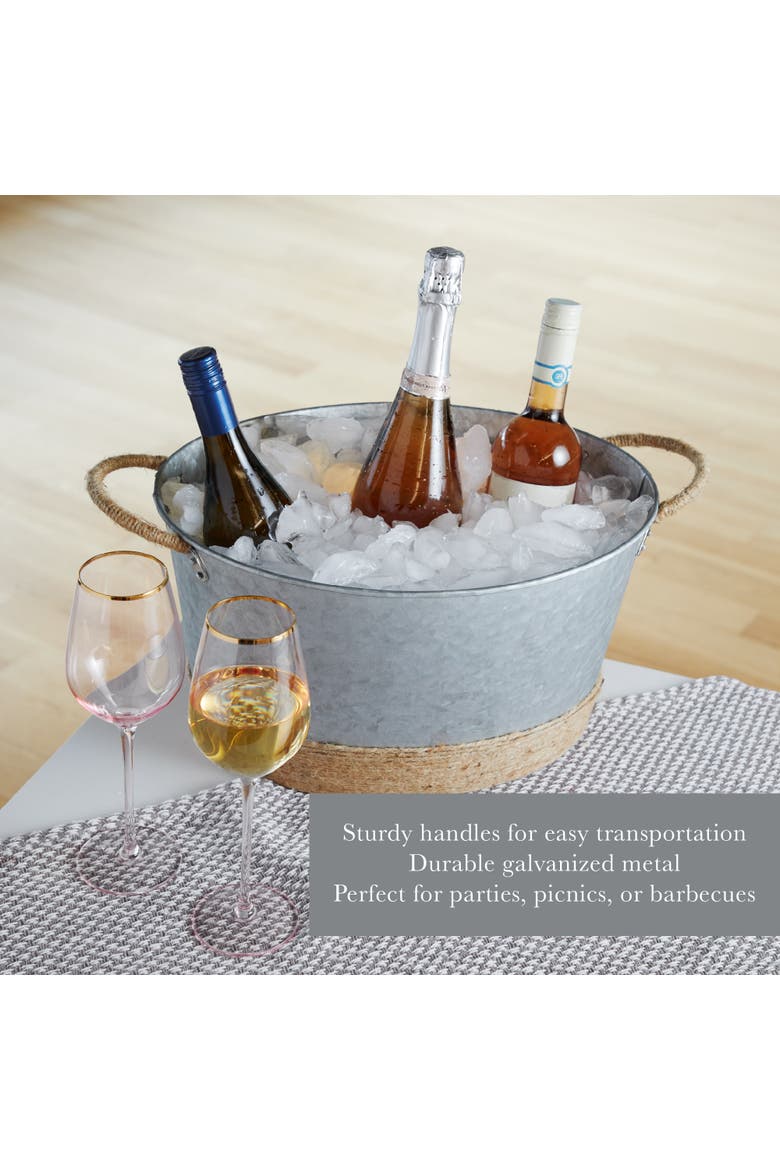 Jute Rope Wrapped Galvanized Metal Beverage Tub, Alternate, color, Silver