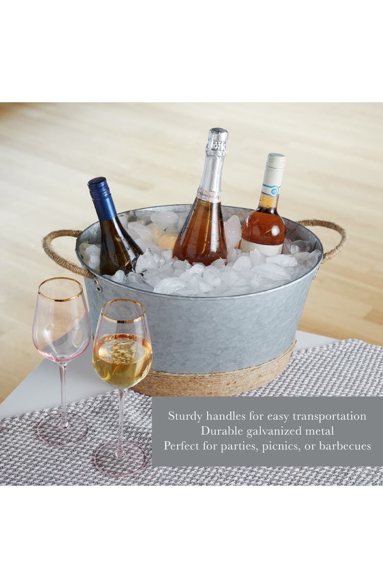 TWINE Jute Rope Wrapped Galvanized Metal Beverage Tub, Alternate, color, Silver