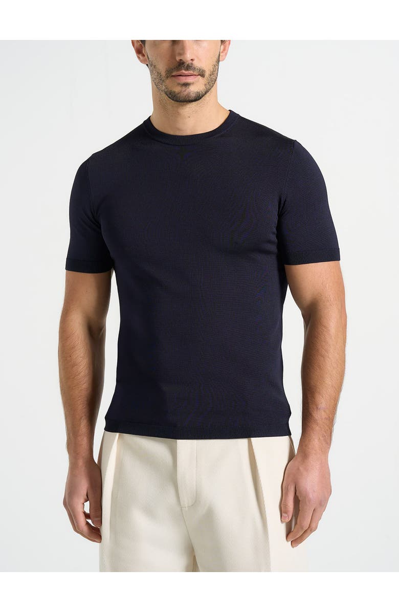 Manière De Voir Ellis Luxe Knitted T-Shirt, Alternate, color, Navy