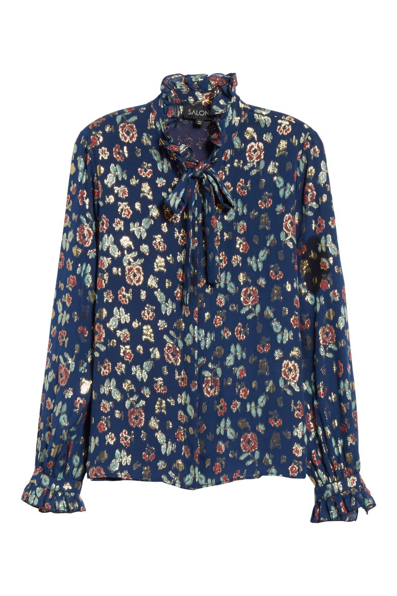Emile Polka Dot Fil Coupé Top, Alternate, color, SHIMMER NAVY