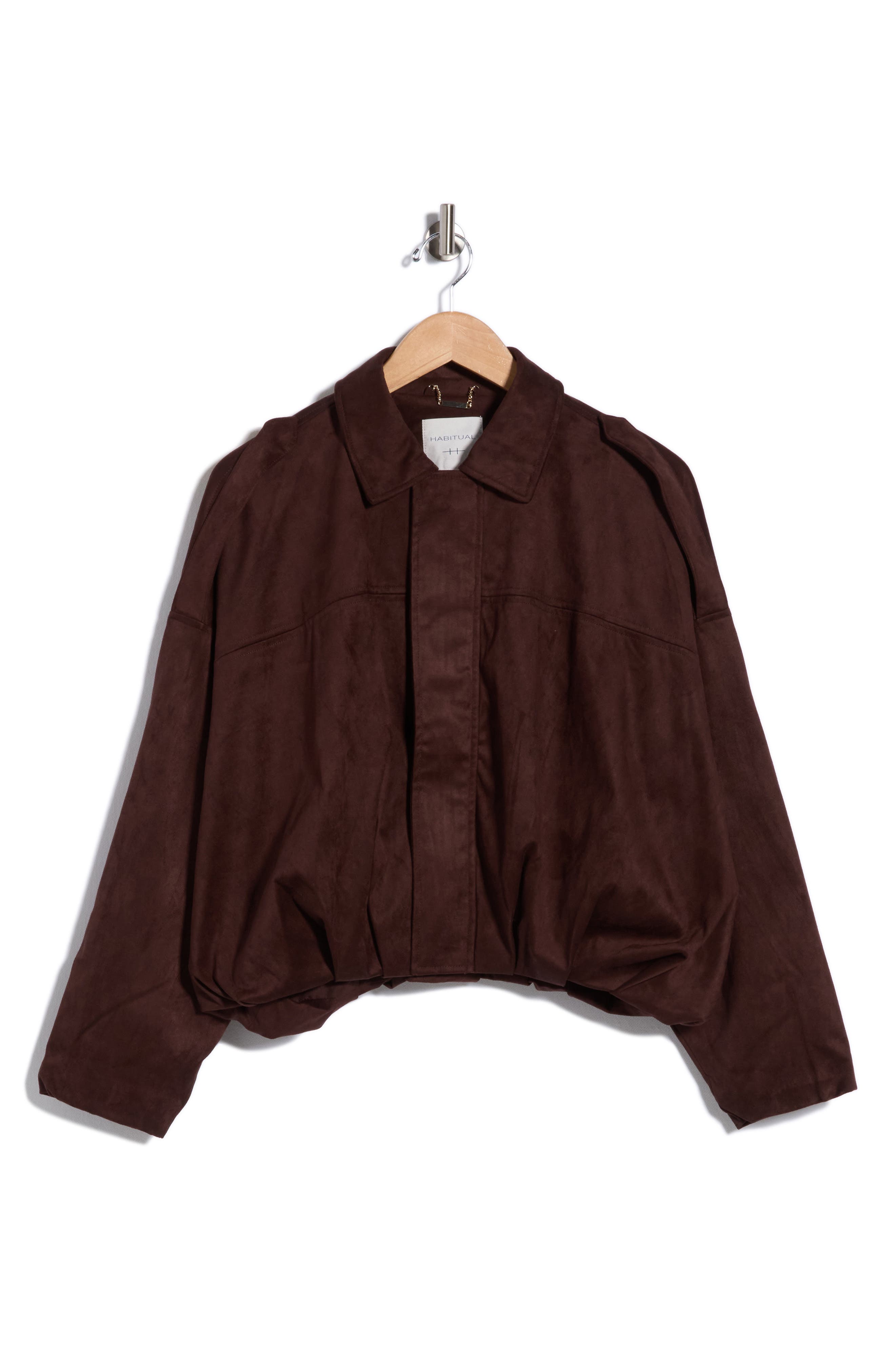Faux Suede Bubble Hem Bomber Jacket