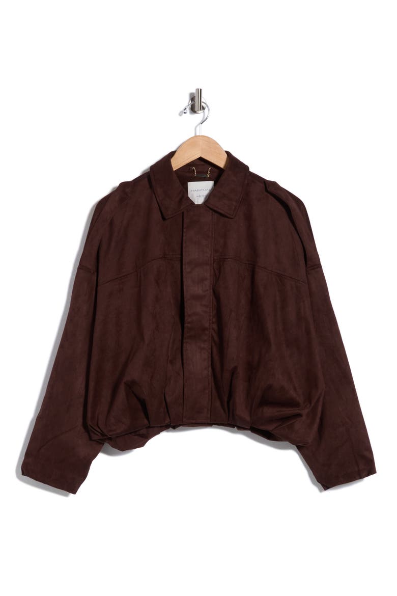 Faux Suede Bubble Hem Bomber Jacket, Main, color, CHOCOLATE