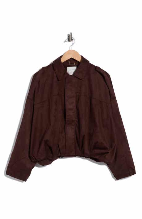 Faux Suede Bubble Hem Bomber Jacket